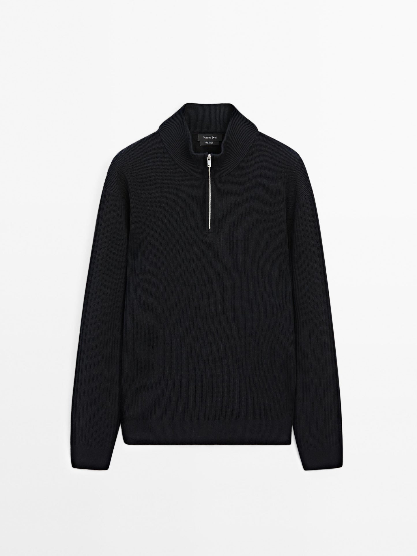 Knitted Jumper with Mock Neck - Black