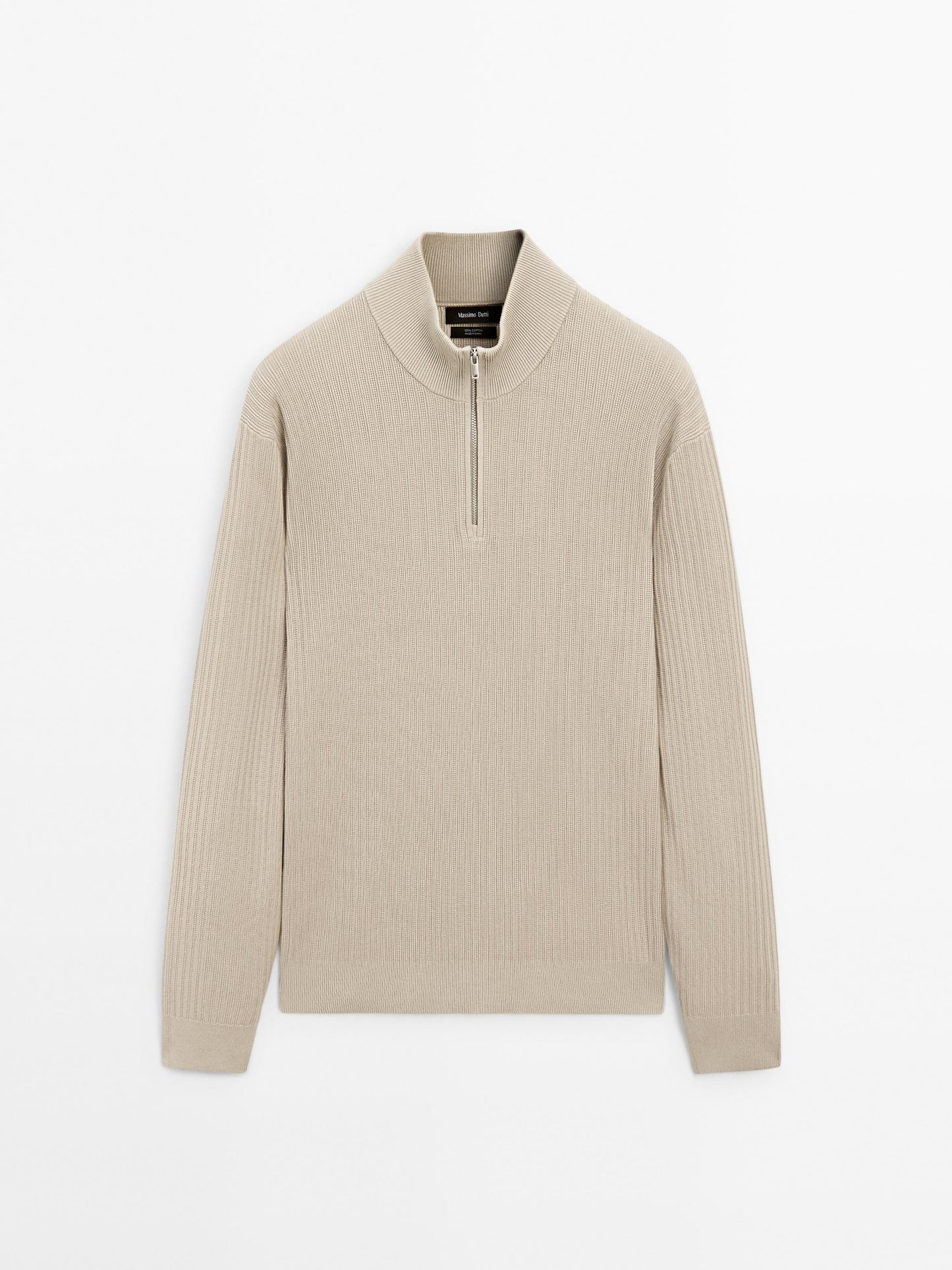 Knitted Jumper with Mock Neck - Beige