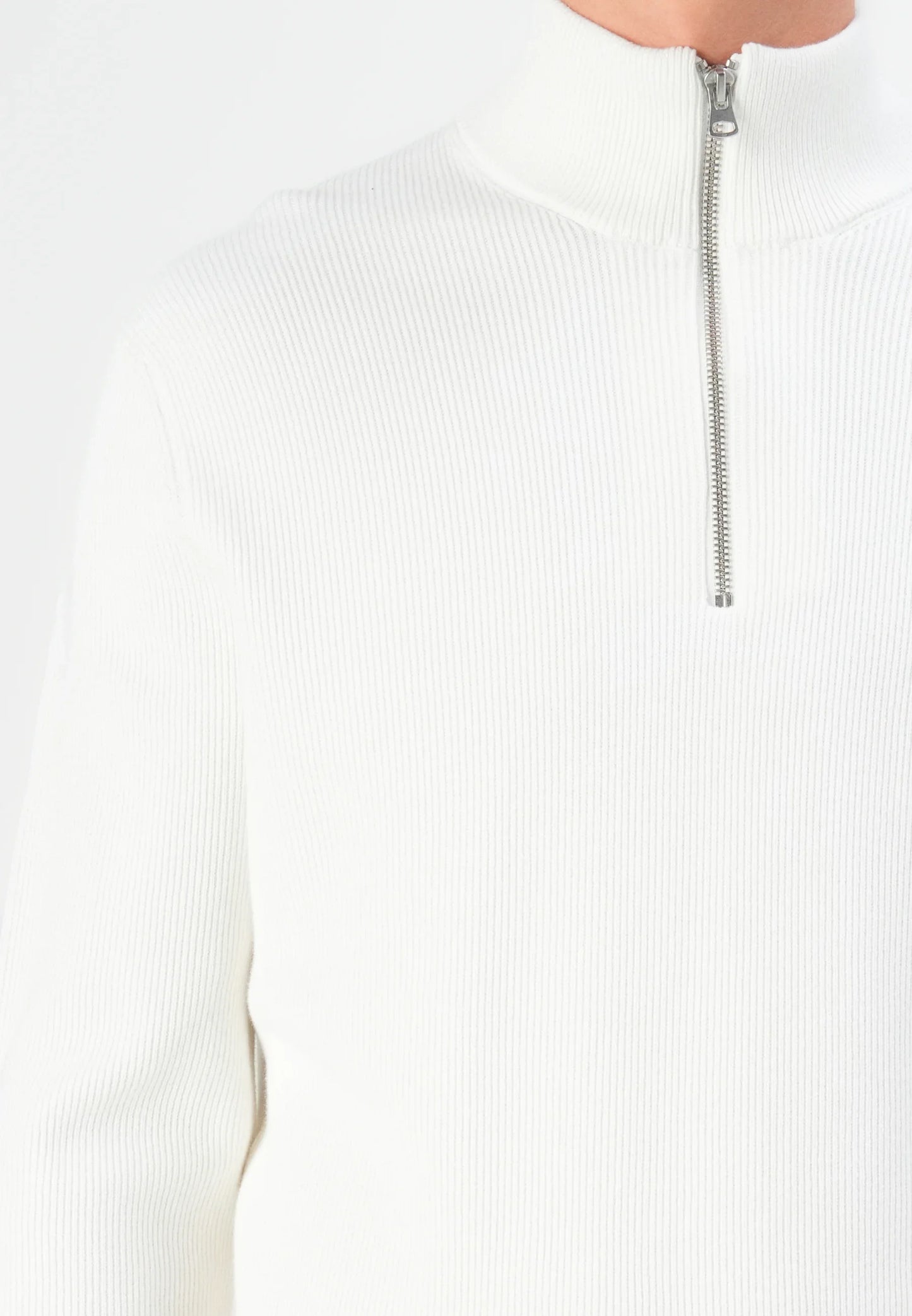 Textured Comfort Jumper with High Neck and Zip - White