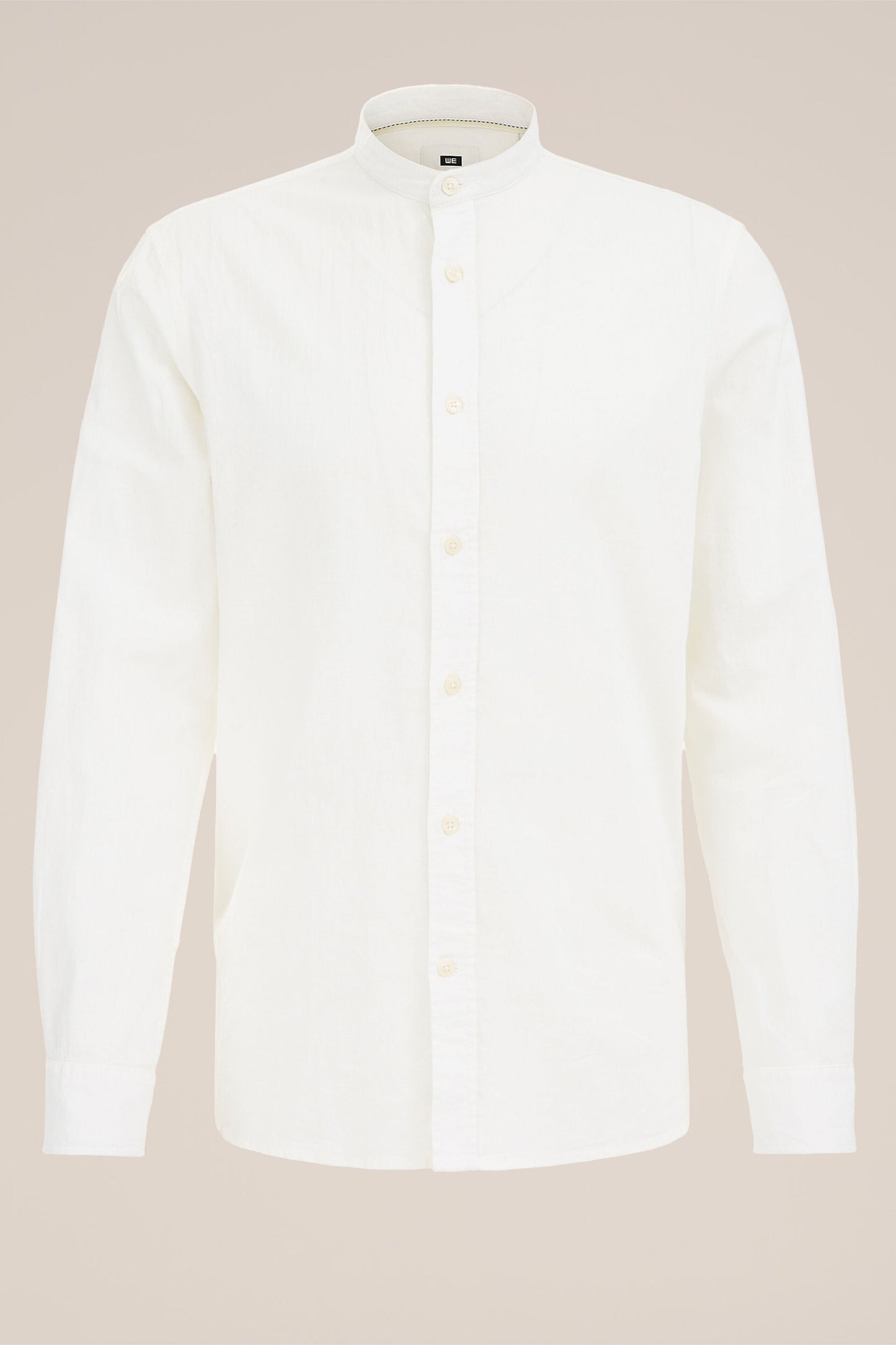 Regular Fit Mixed Linen Shirt with Mandarin Collar - White