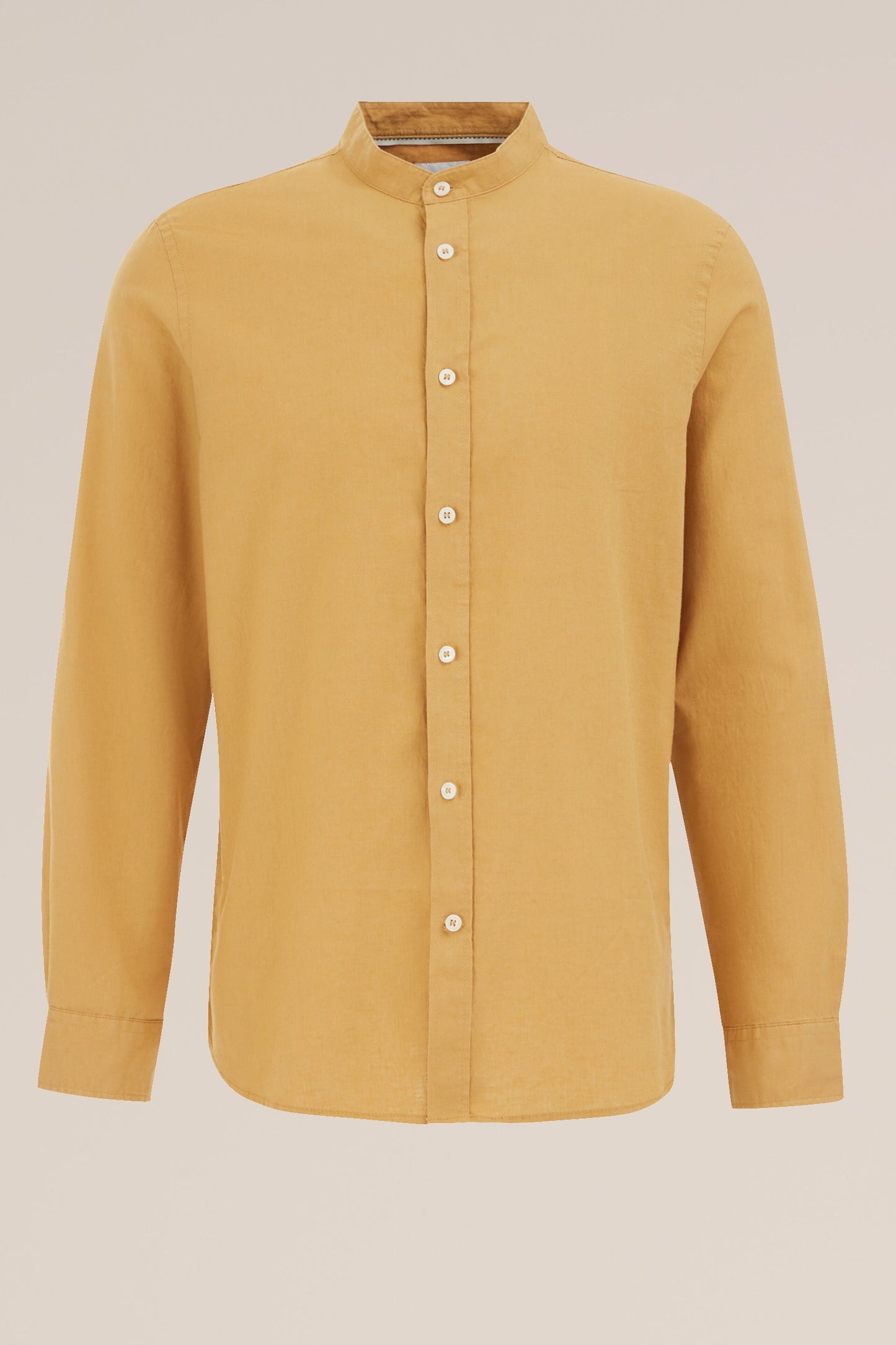 Regular Fit Mixed Linen Shirt with Mao Collar - Yellow