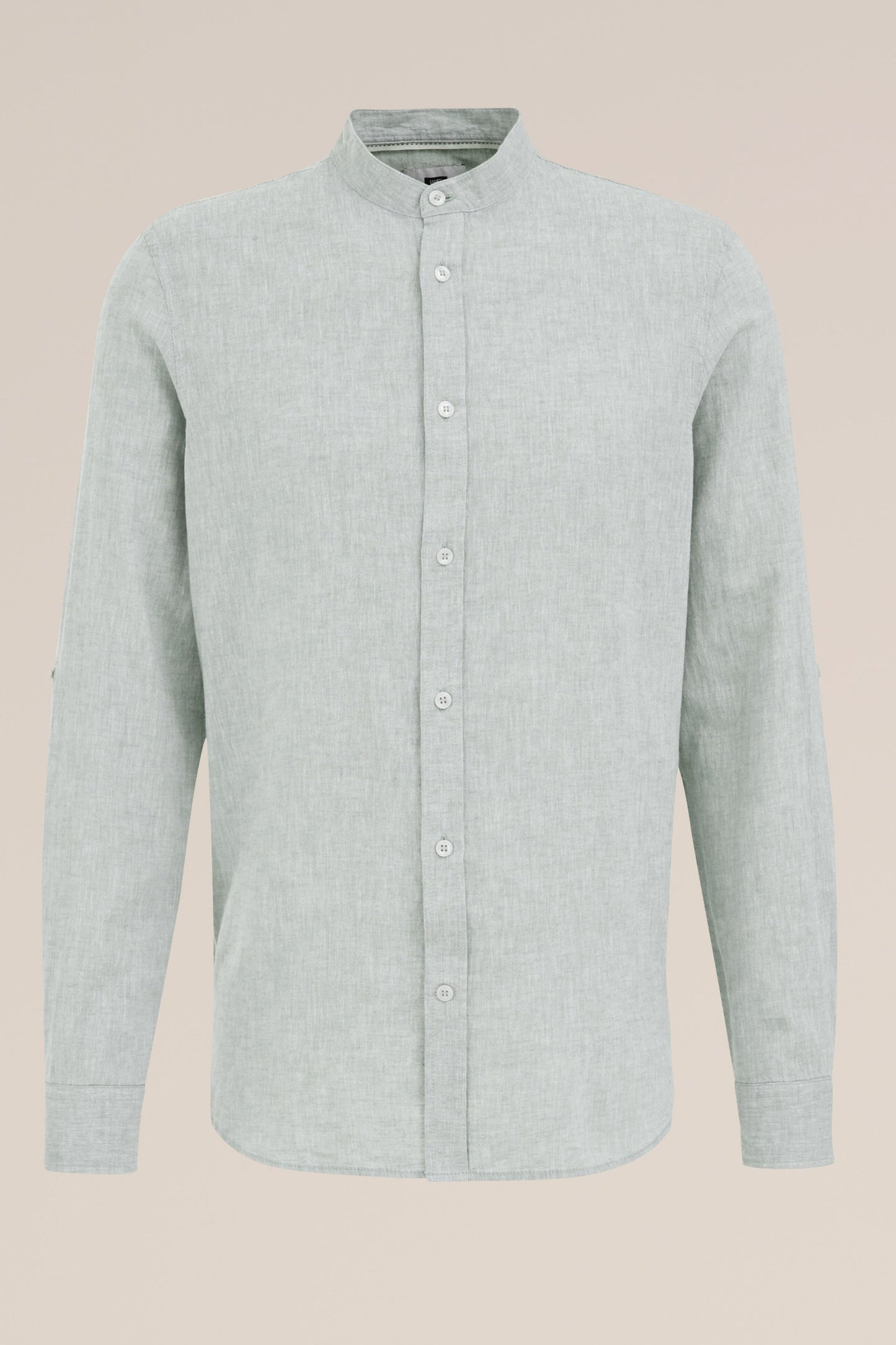 Regular Fit Mixed Linen Shirt with Mandarin Collar - Mint