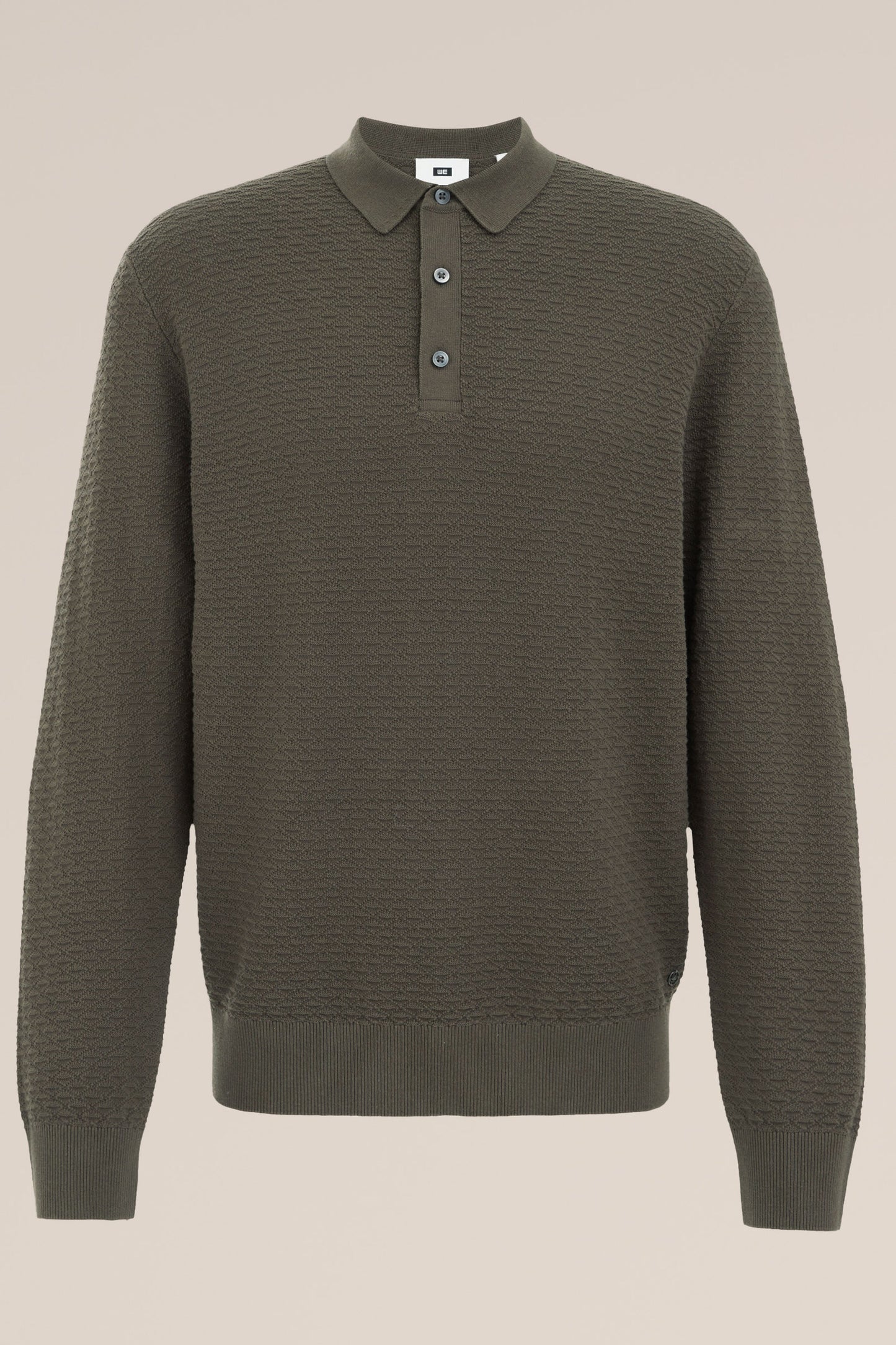 Textured Knit Polo Shirt - Olive Green