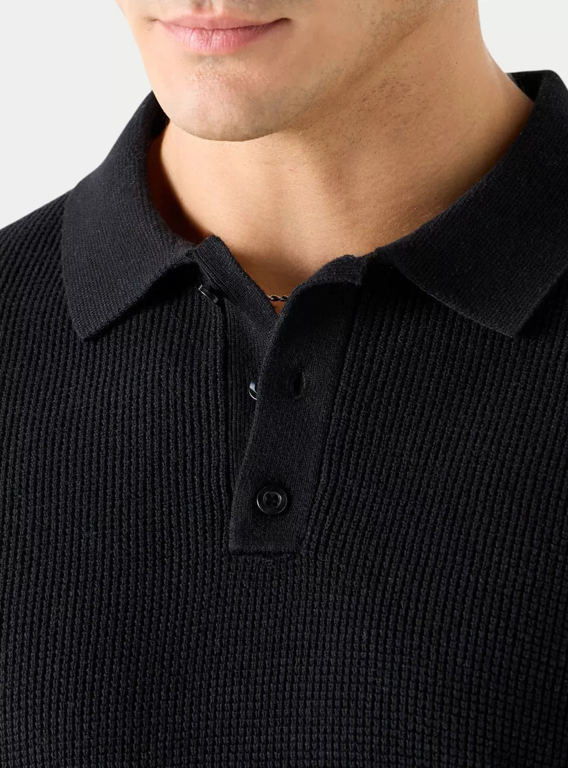 Men's Textured Polo Shirt - Black