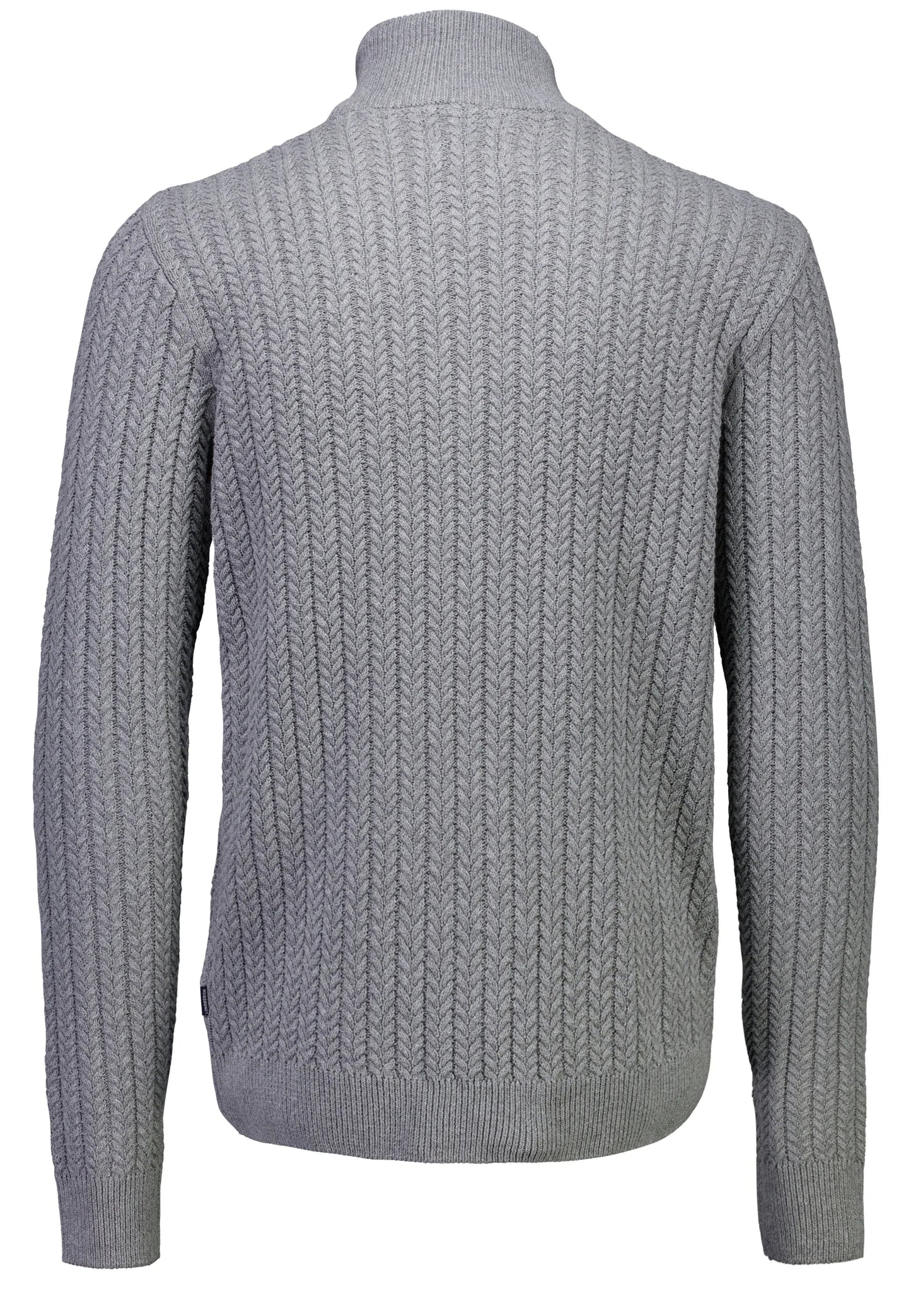 Textured Knit Cardigan with High Neck and Zipper - Grey