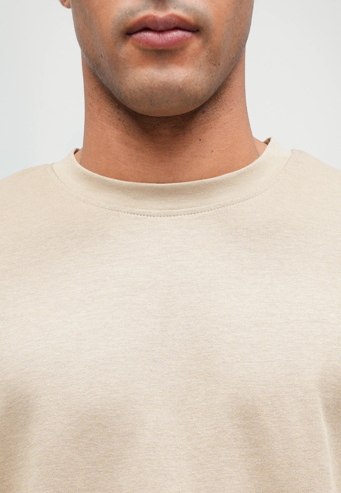 Men's Basic Oversized Round Neck T-Shirt - Beige