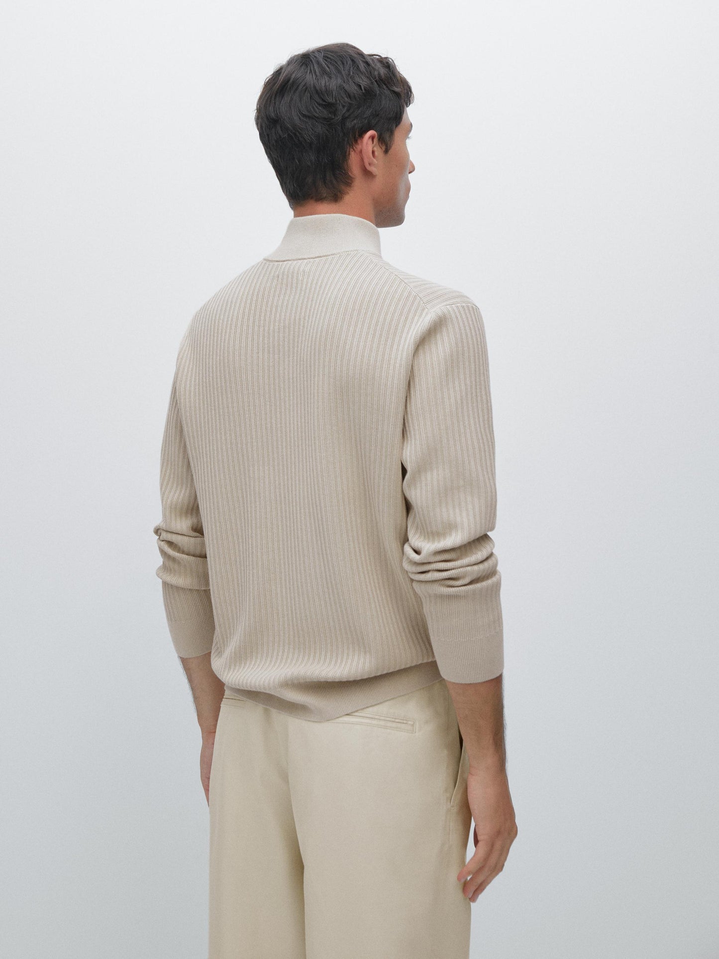 Knitted Jumper with Mock Neck - Beige