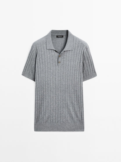 Ribbed Blend Polo Collar Shirt - Grey