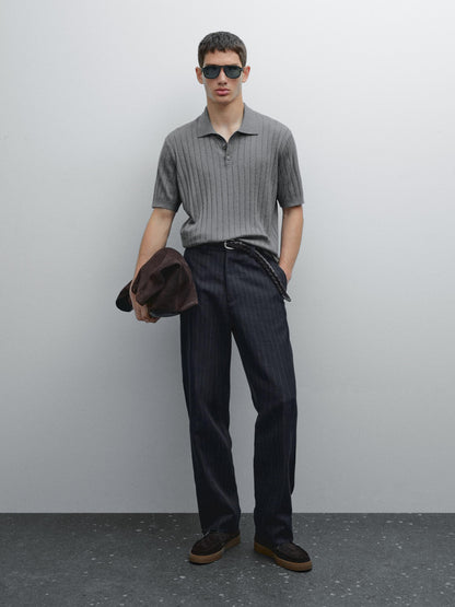 Ribbed Blend Polo Collar Shirt - Grey