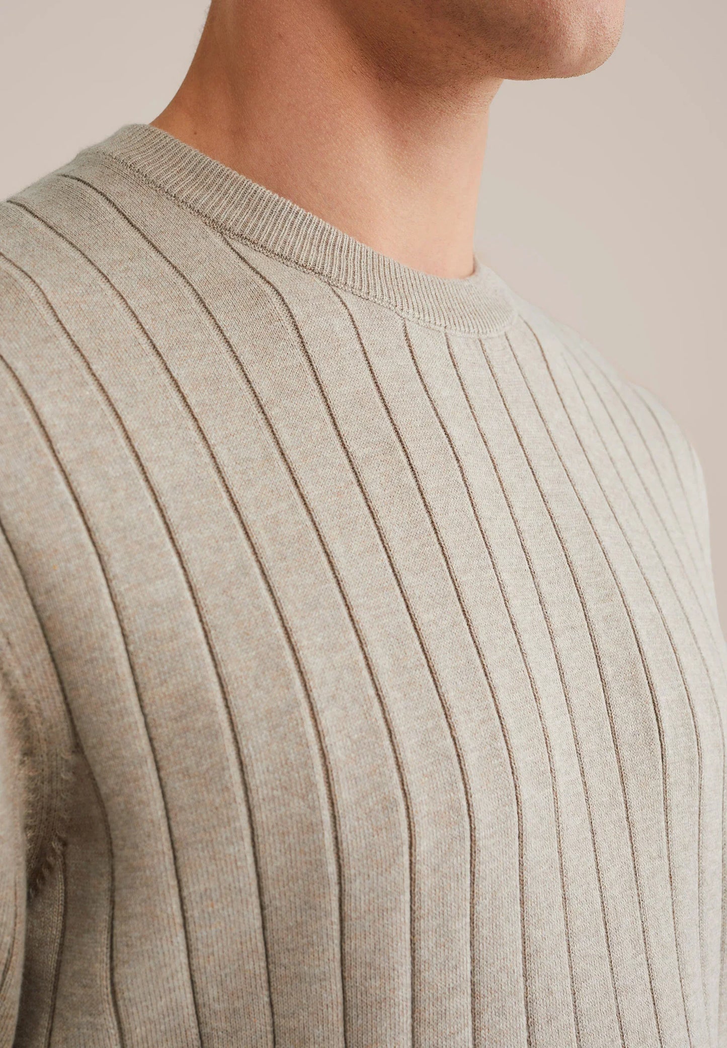 Textured Cotton Striped T-Shirt - Beige