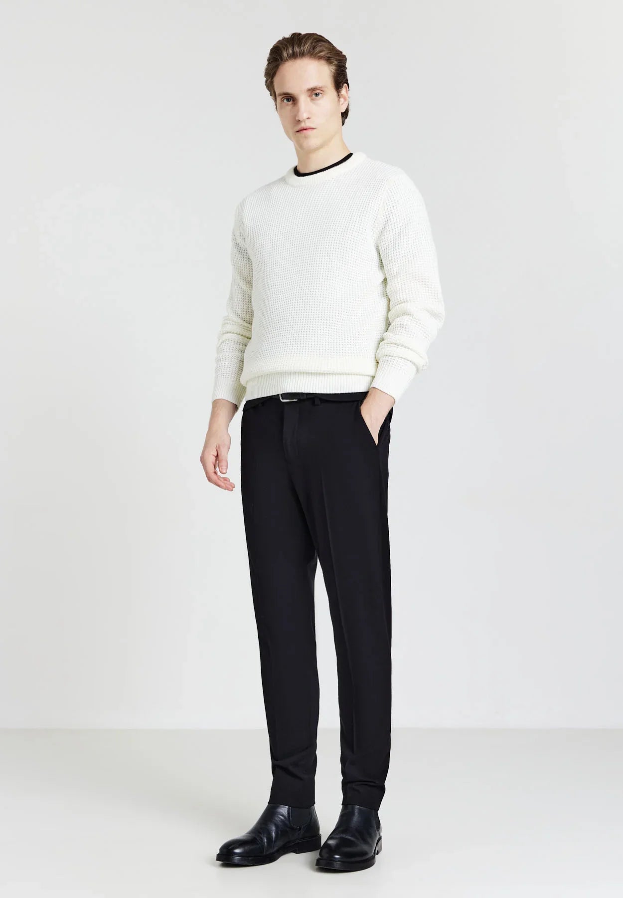 Men's Round Neck Polyacrylic Jumper - White