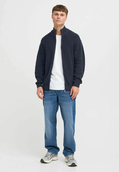 Men's High Neck Zip Front Jumper - Navy Blue