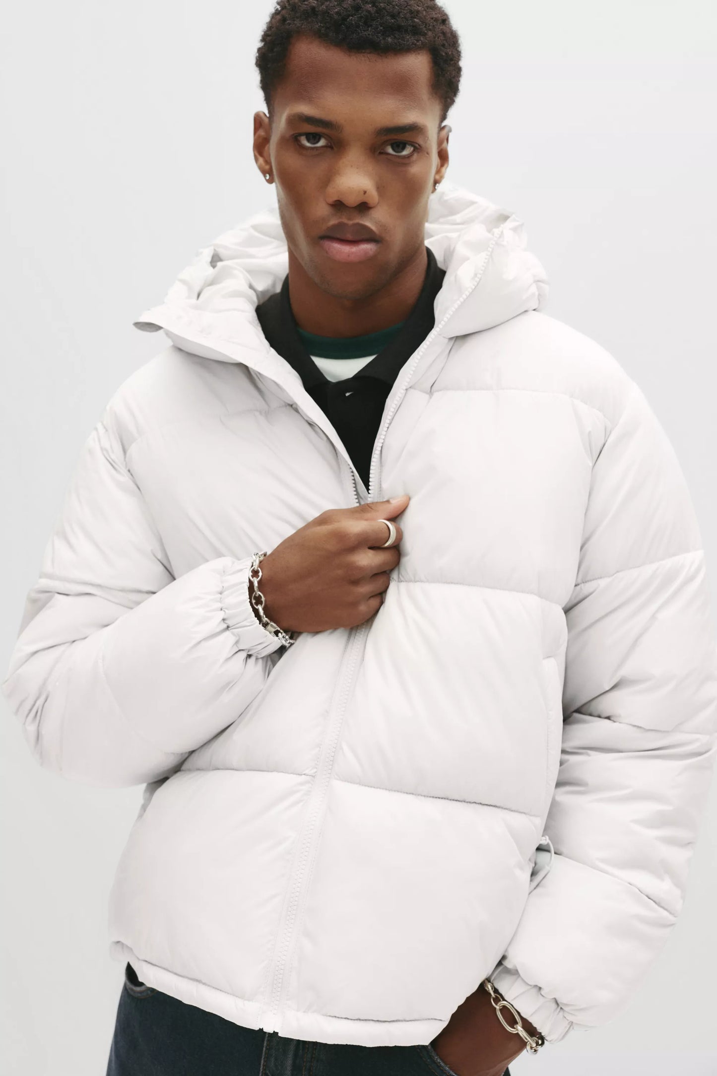 Puffer Jacket Blend with Hood - White