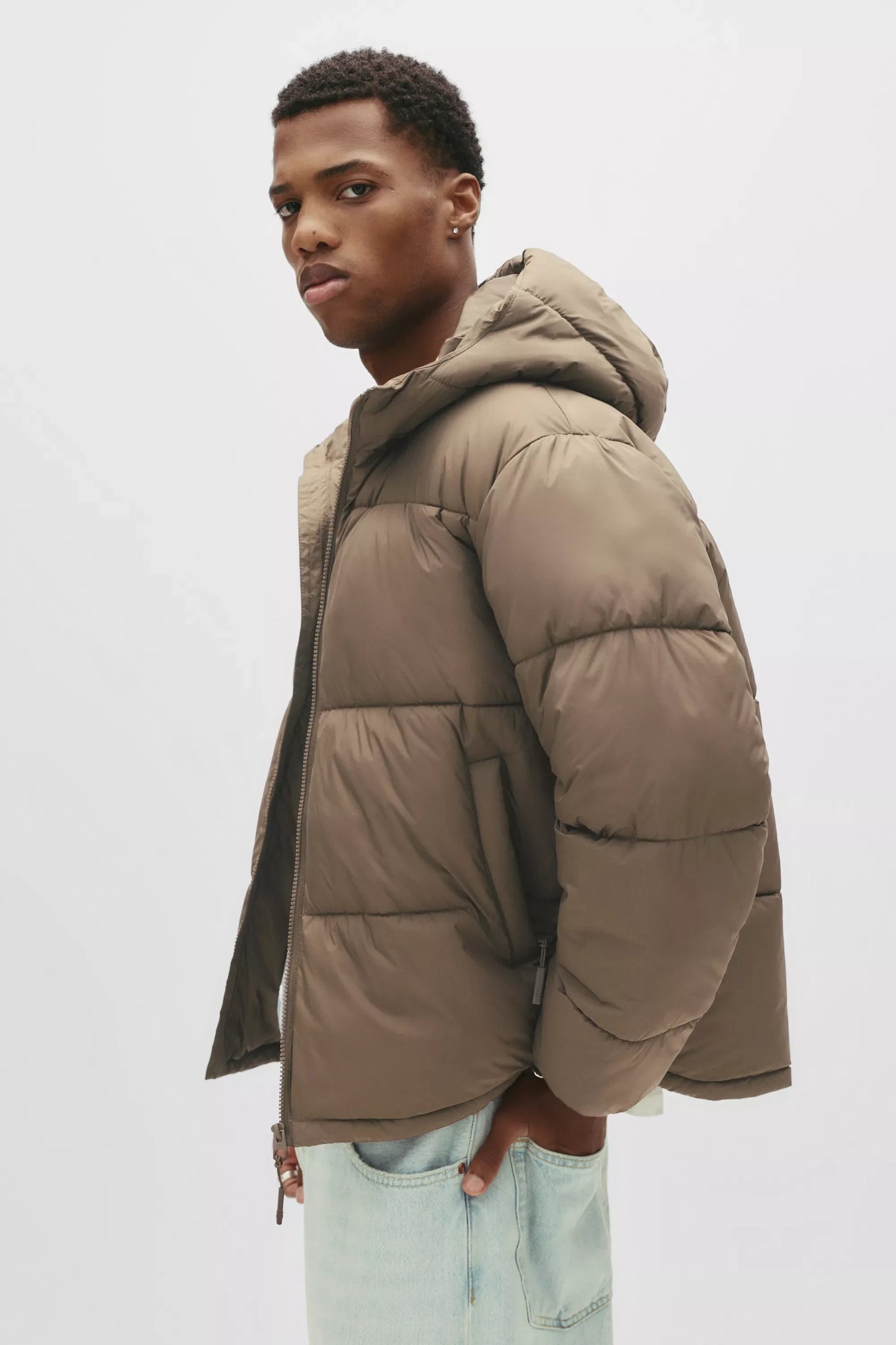 Puffer Jacket Blend with Hood - Brown