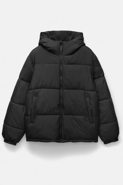 Hooded Blend Puffer Jacket - Black