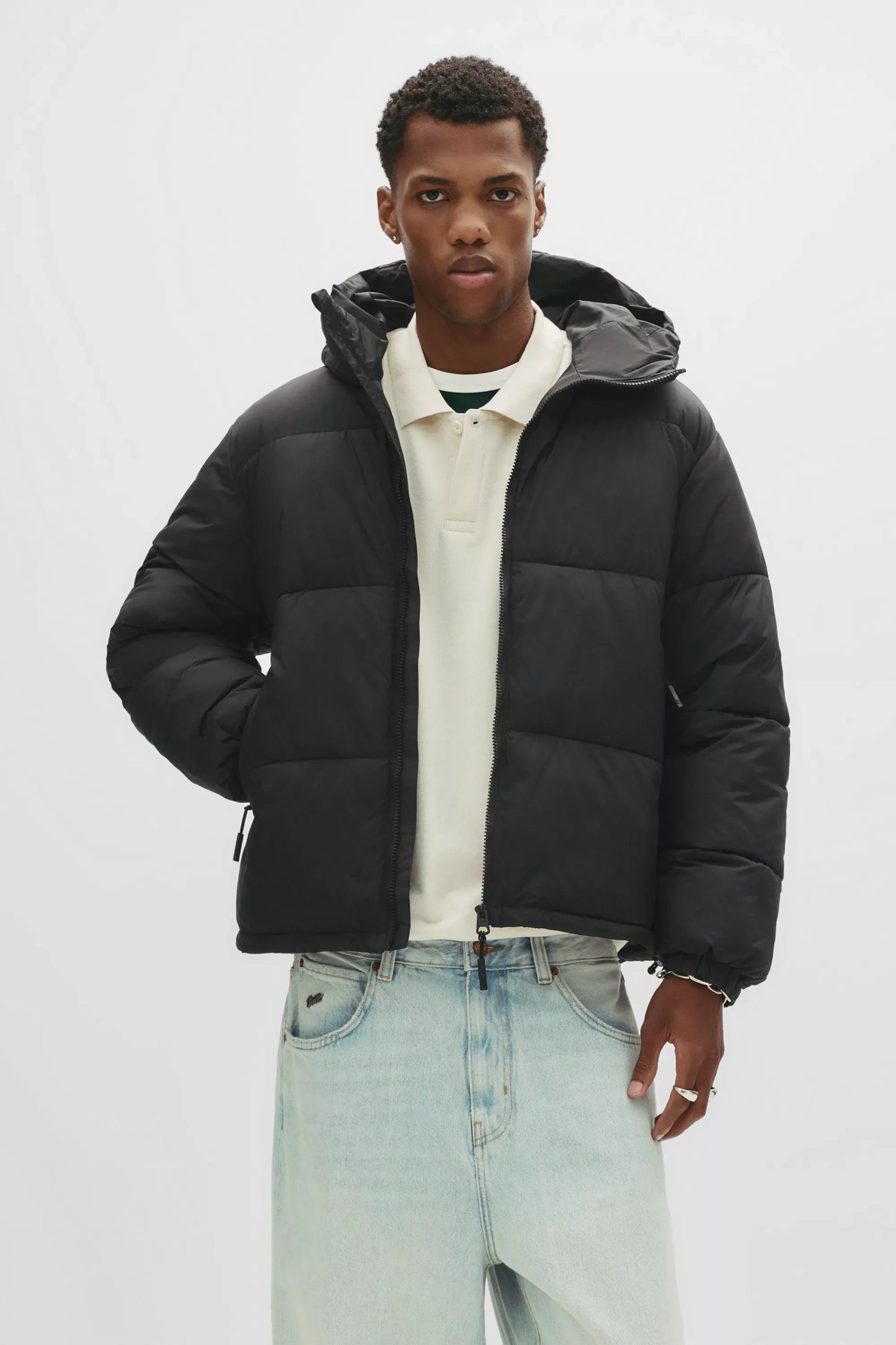 Hooded Blend Puffer Jacket - Black