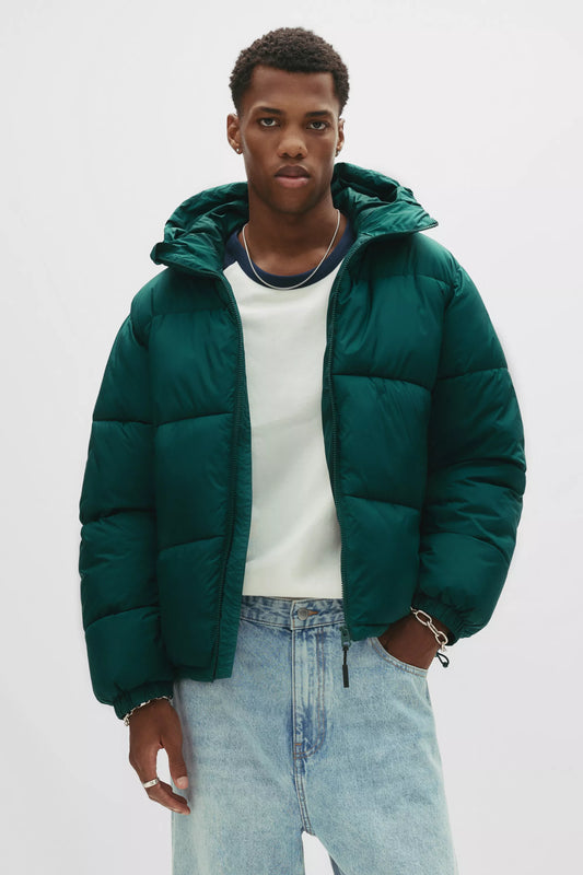 Puffer Jacket Blend with Hood - Green