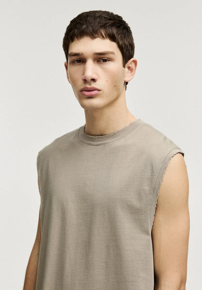 Basic Round Neck Vest - Beige