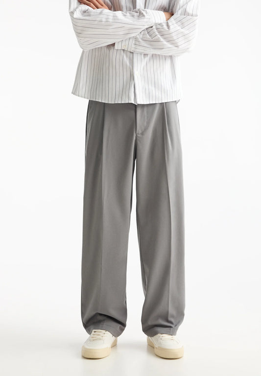 Wide Fit Casual Trousers - Grey