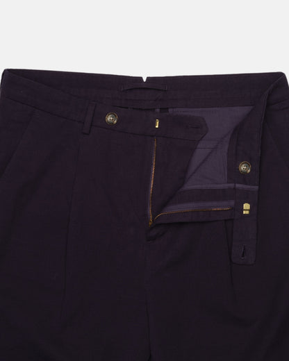 Straight Linen Trousers - Navy Blue