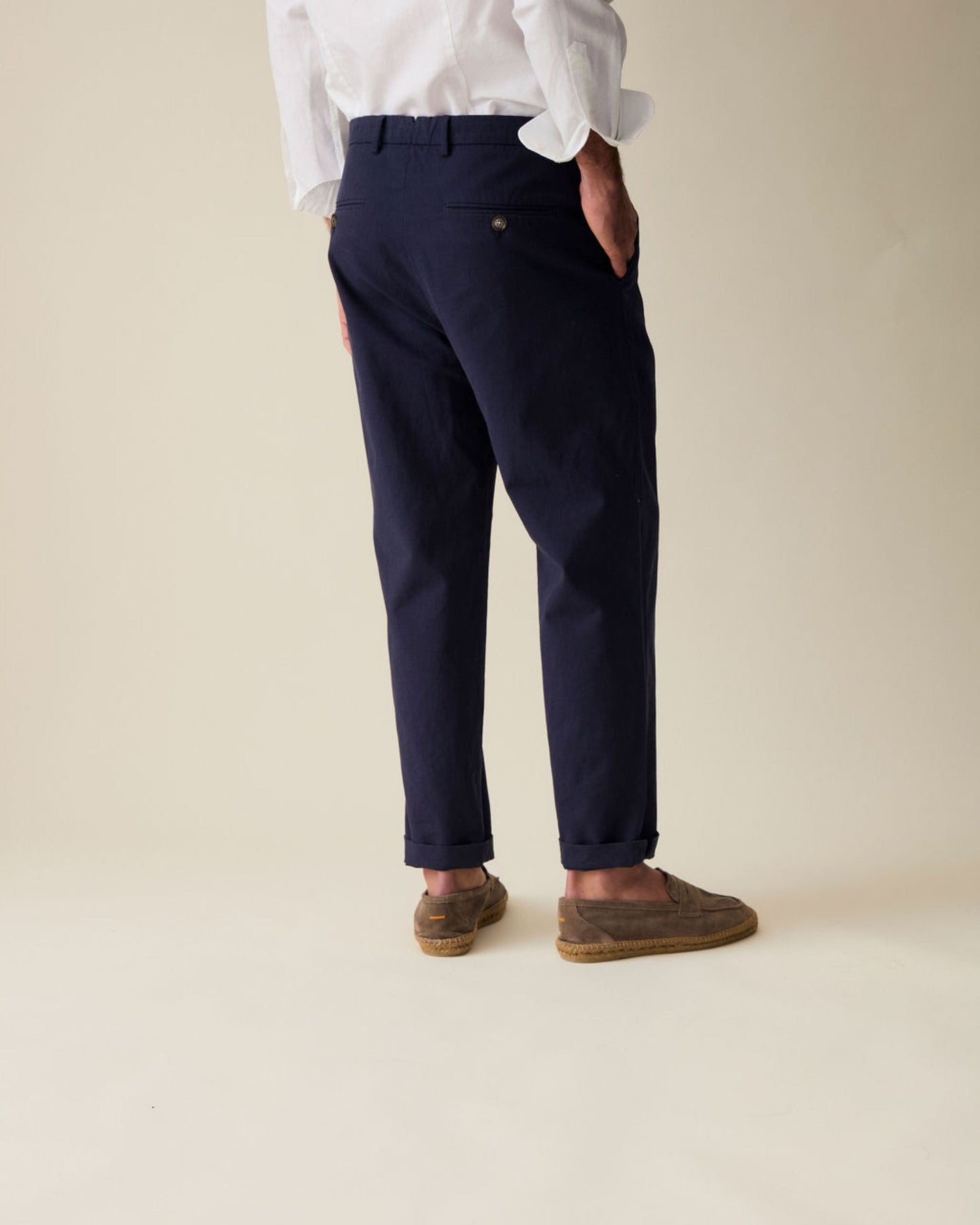 Straight Linen Trousers - Navy Blue