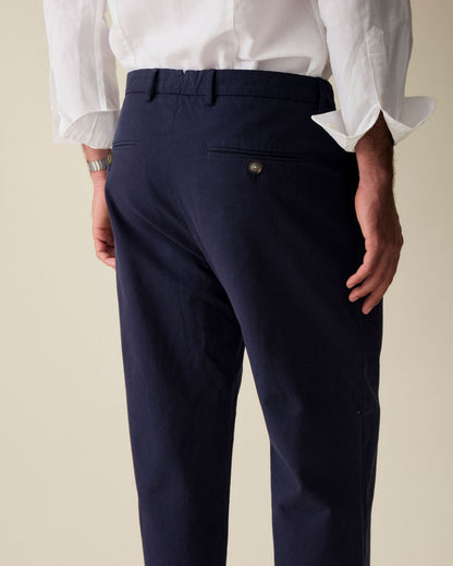 Straight Linen Trousers - Navy Blue