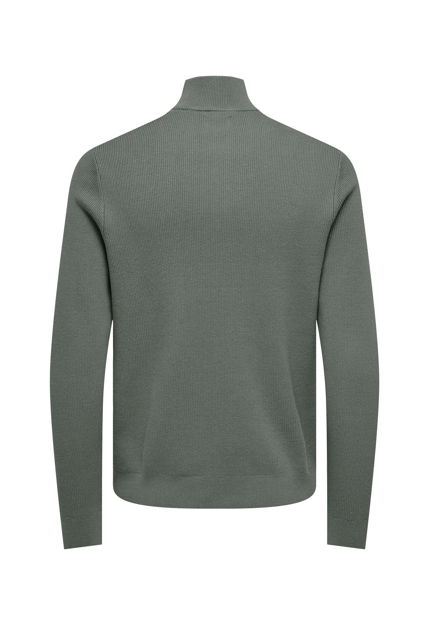 Textured Comfort Jumper with High Neck and Zip - Moss Green