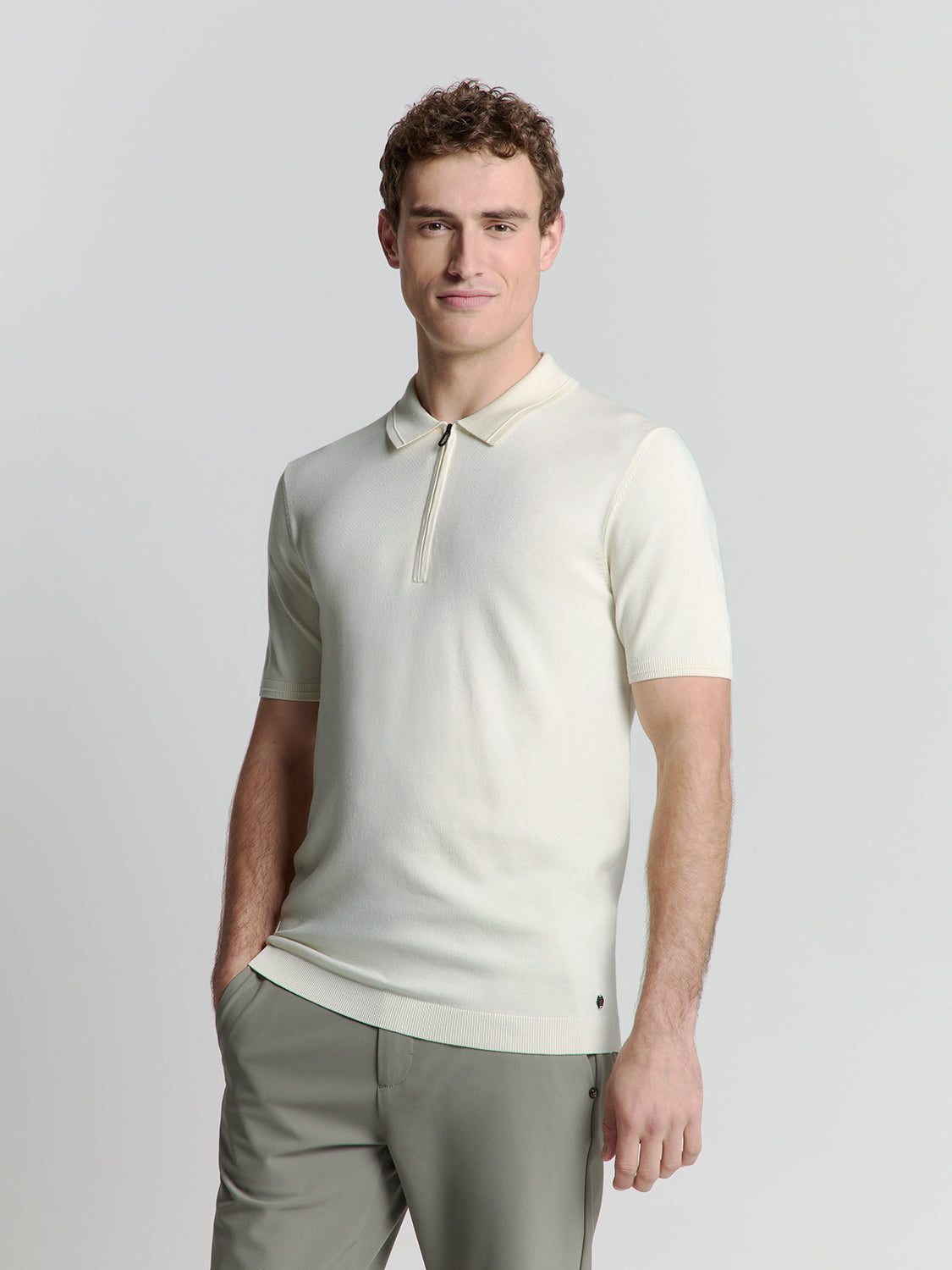 Off-White Polo Shirt with Zipper