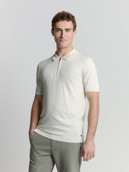 Off-White Polo Shirt with Zipper