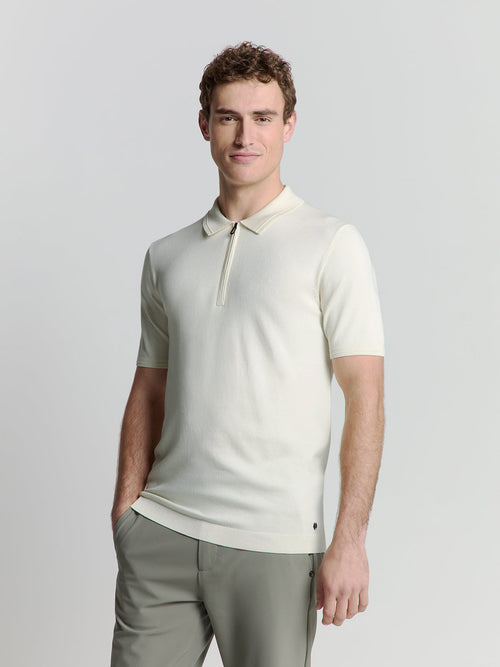 Off-White Polo Shirt with Zipper