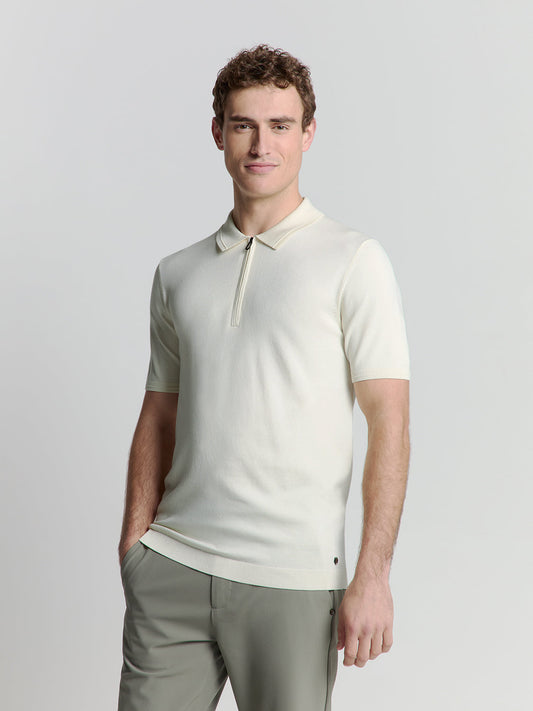 Off-White Polo Shirt with Zipper