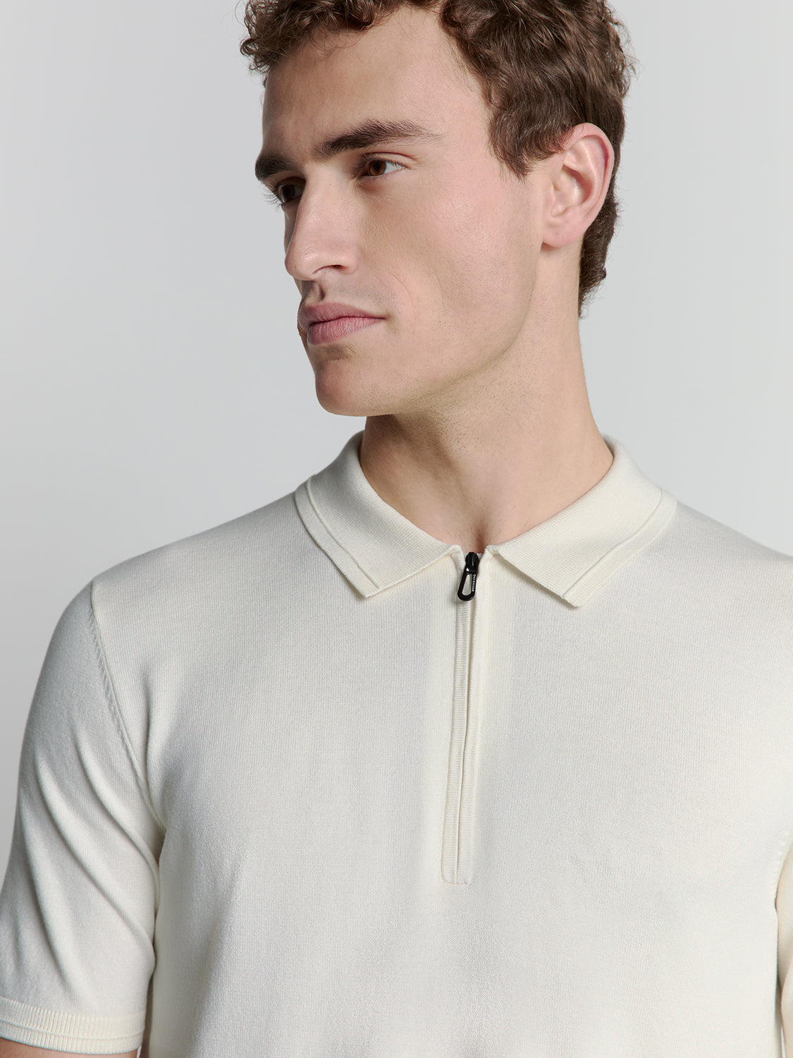 Off-White Polo Shirt with Zipper