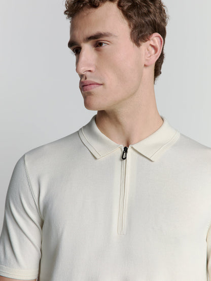 Off-White Polo Shirt with Zipper
