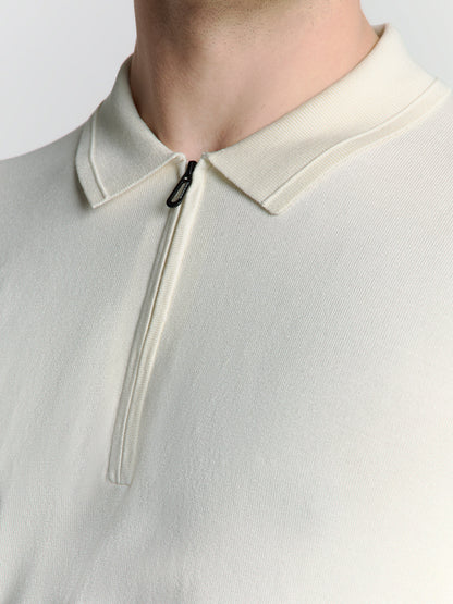Off-White Polo Shirt with Zipper