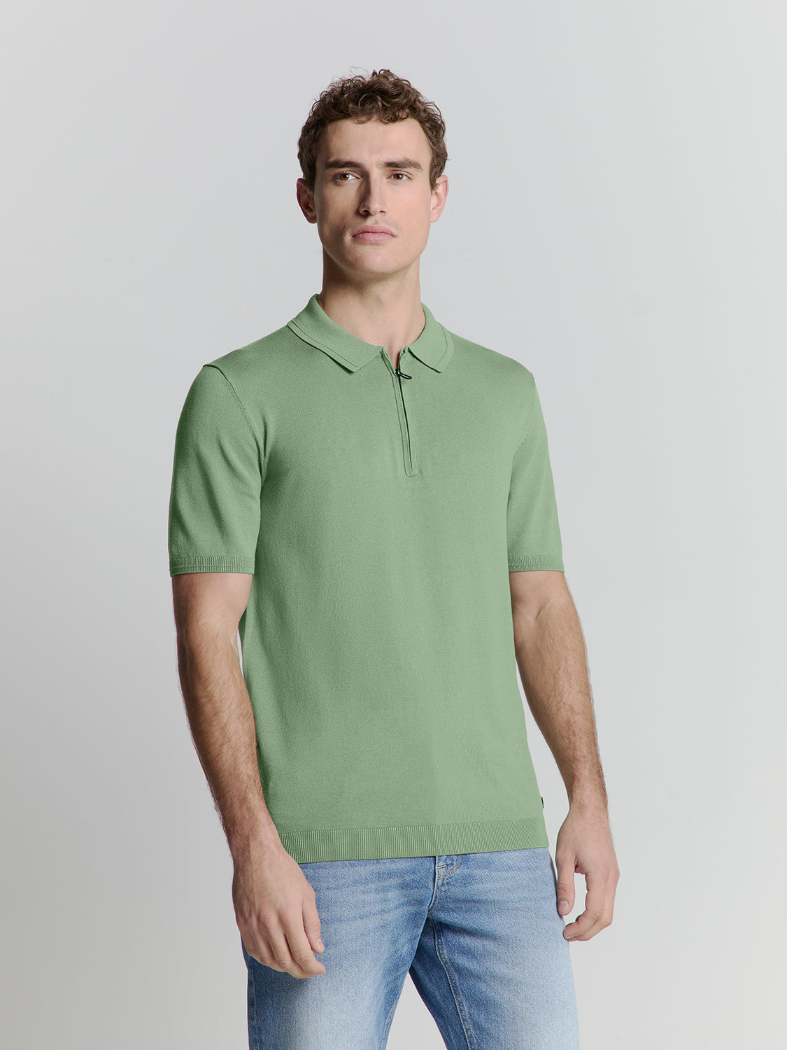 Polo Shirt with Zipper - Green