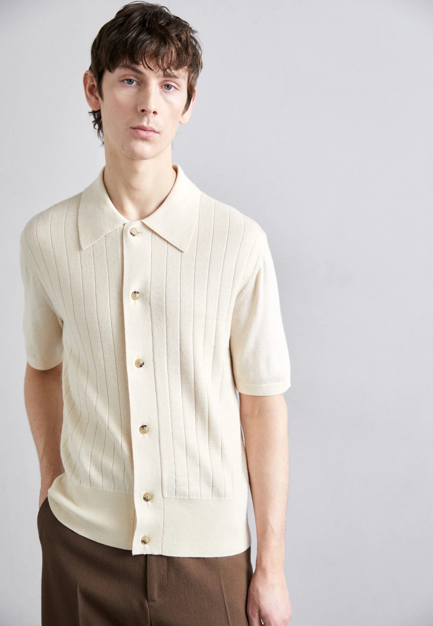 Ribbed Cotton Polo Shirt - Off White