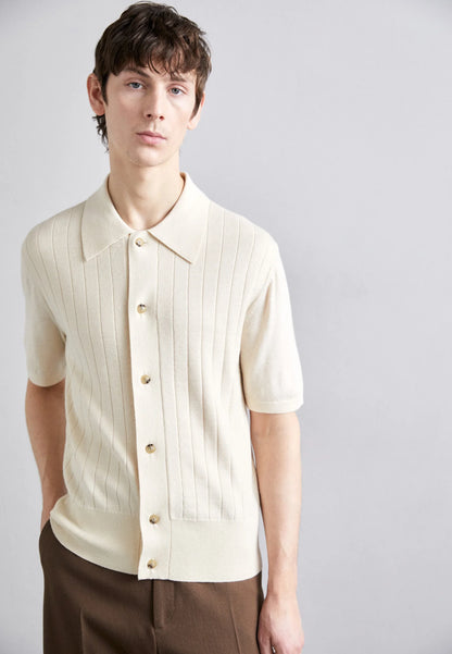 Ribbed Cotton Polo Shirt - Off White