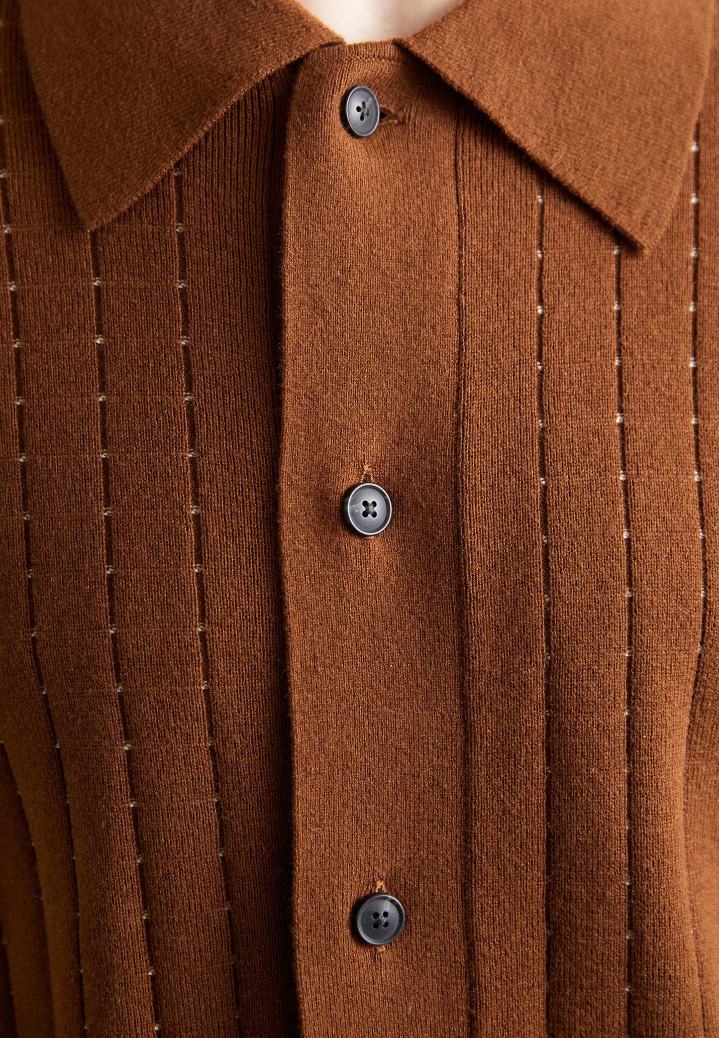 Ribbed Cotton Polo Shirt - Brown