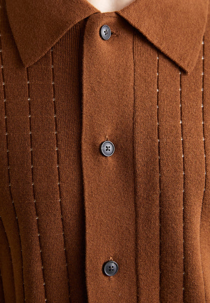 Ribbed Cotton Polo Shirt - Brown