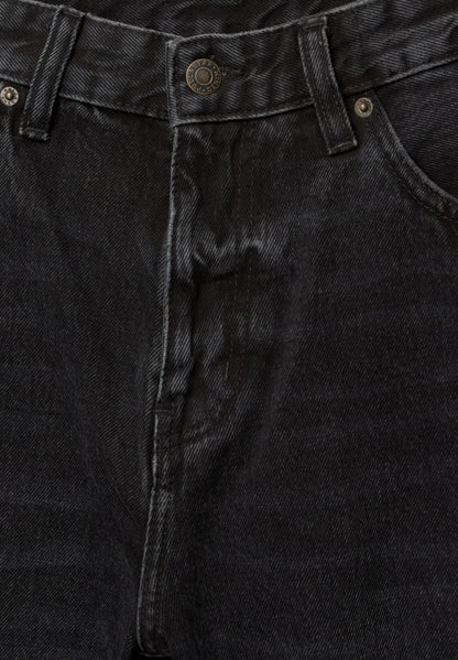 Straight Cut Denim Shorts - Black