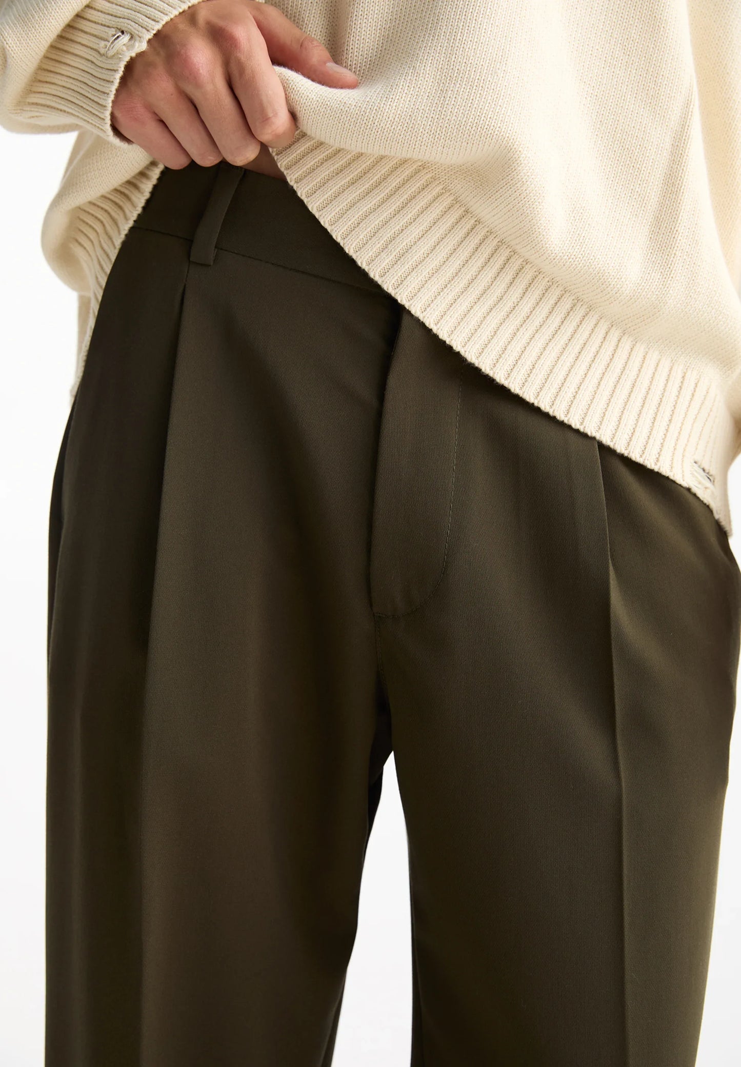 Wide Fit Casual Trousers - Khaki