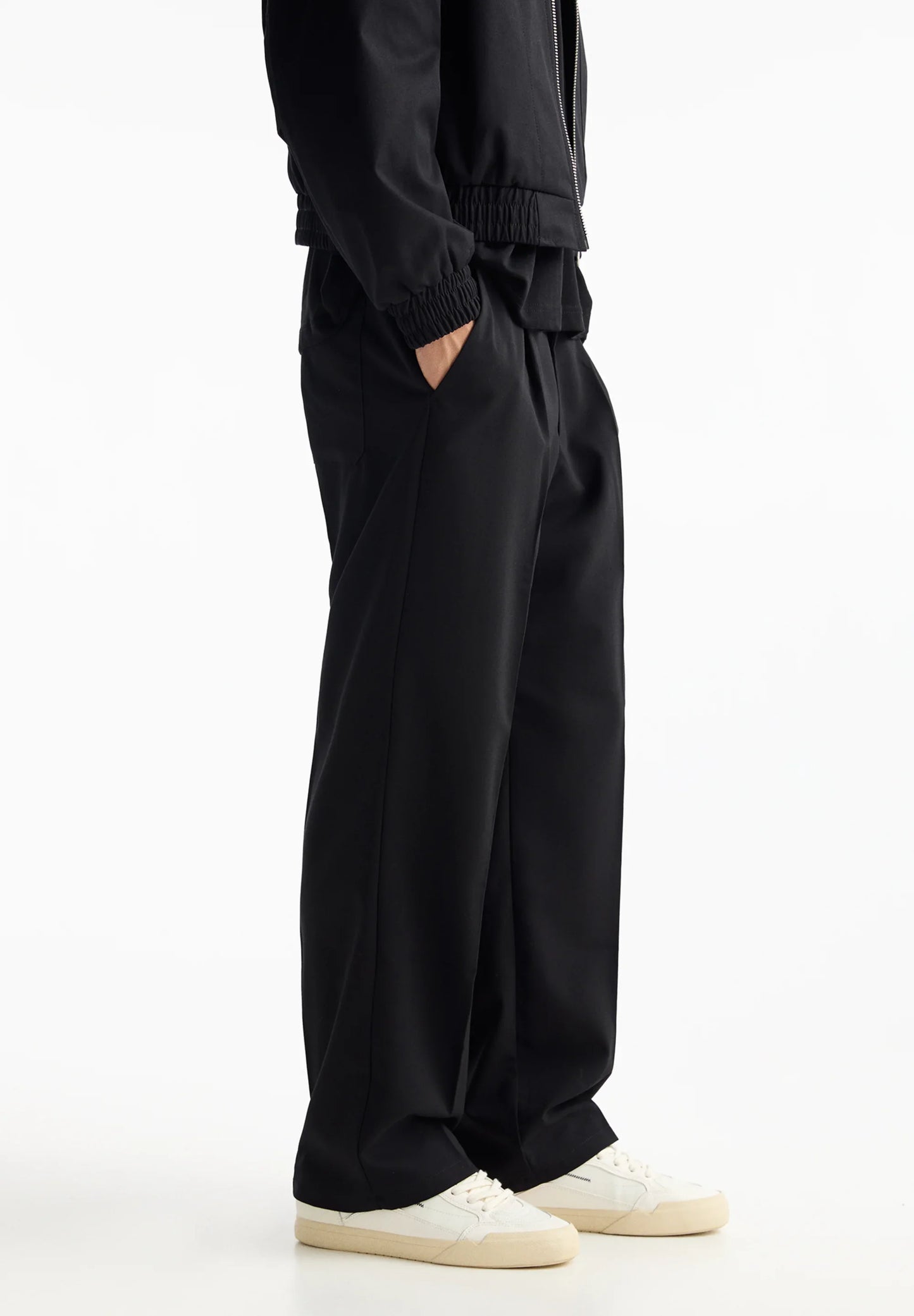 Wide Fit Casual Trousers - Black