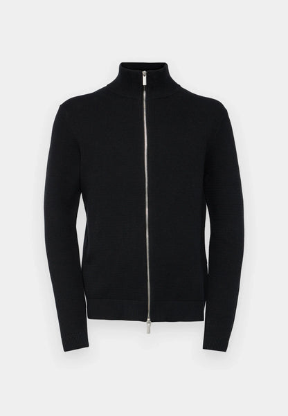 Comfort Cardigan with High Neck and Zip - Black