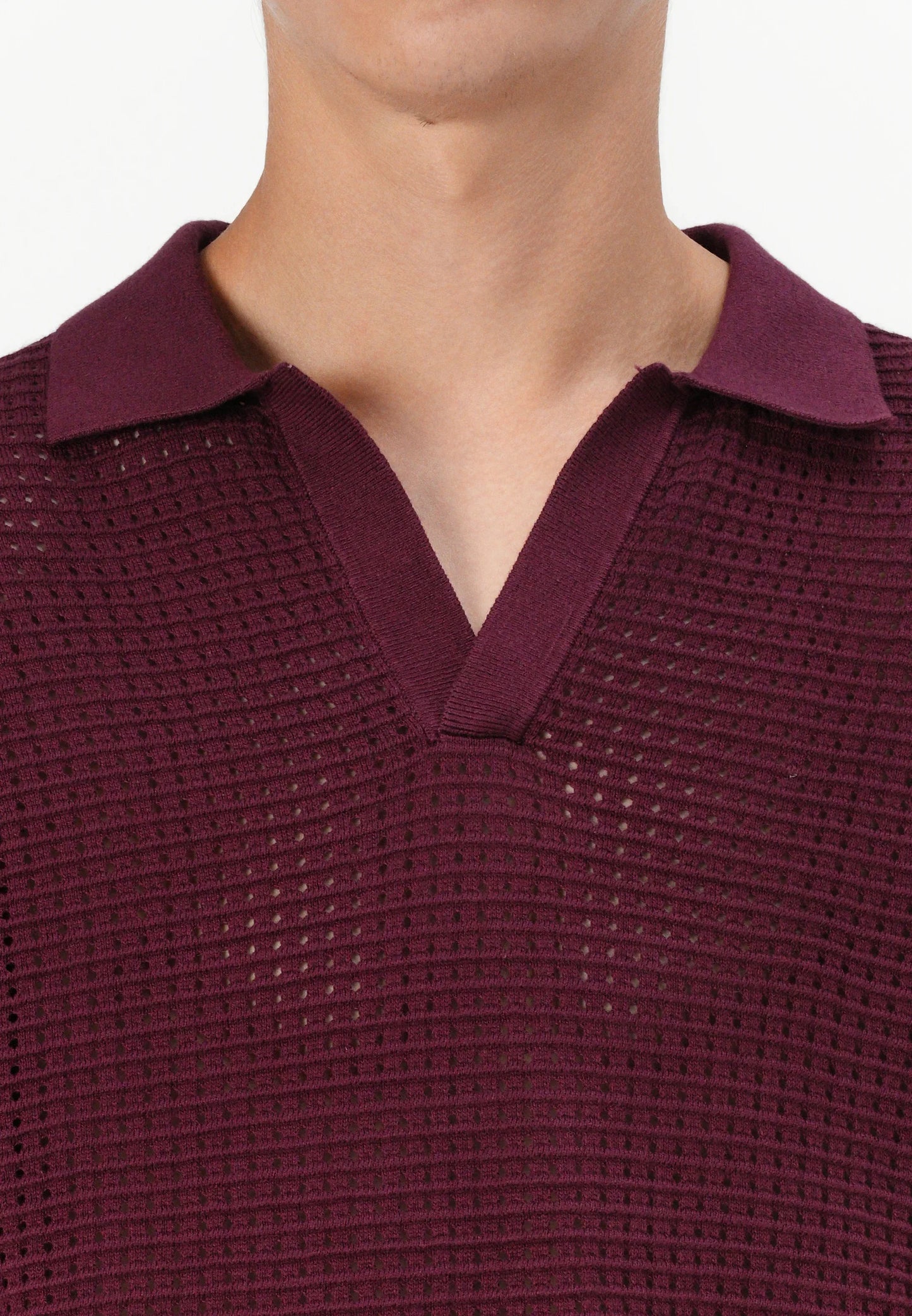 Polo Collar Shirt with Knit Texture - Wine