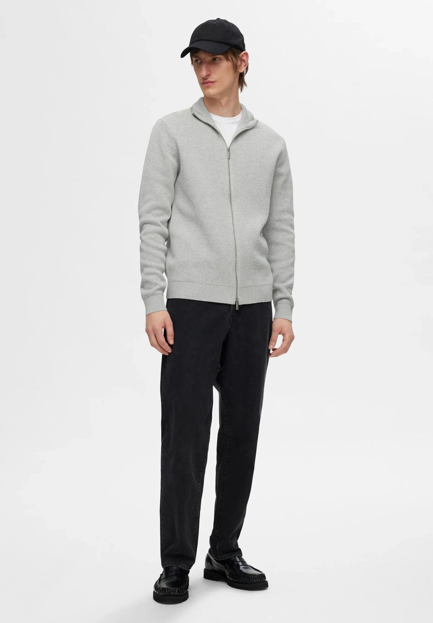 Comfort Cardigan with High Neck and Zip - Grey