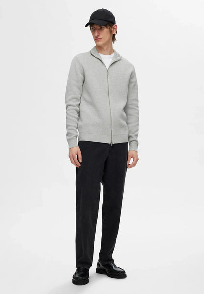 Comfort Cardigan with High Neck and Zip - Grey