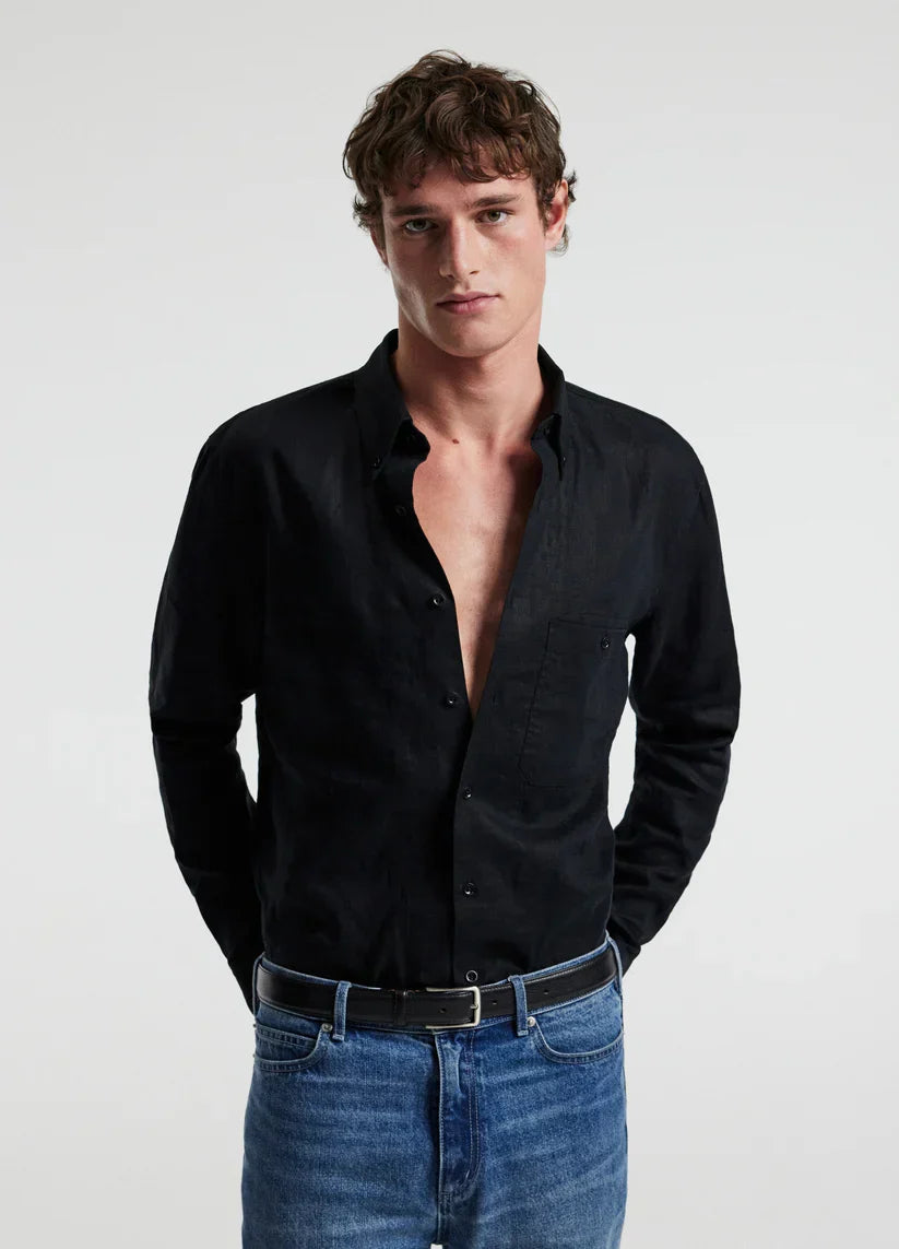 Classic Linen Shirt with Front Pocket