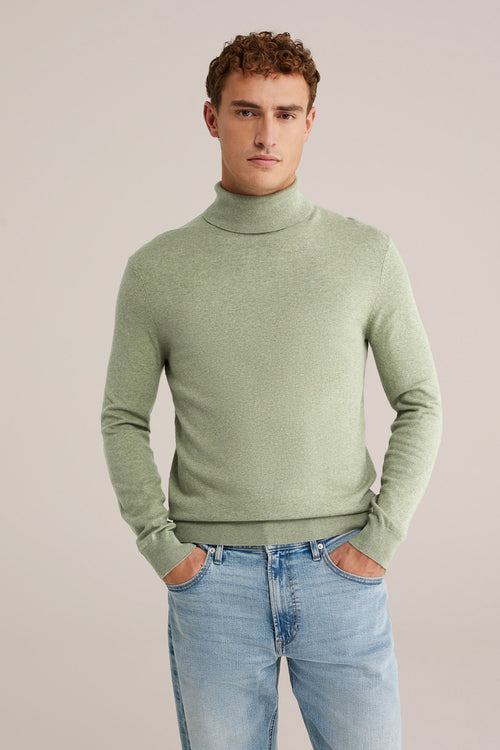 Fine Knit High Neck Jumper - Green