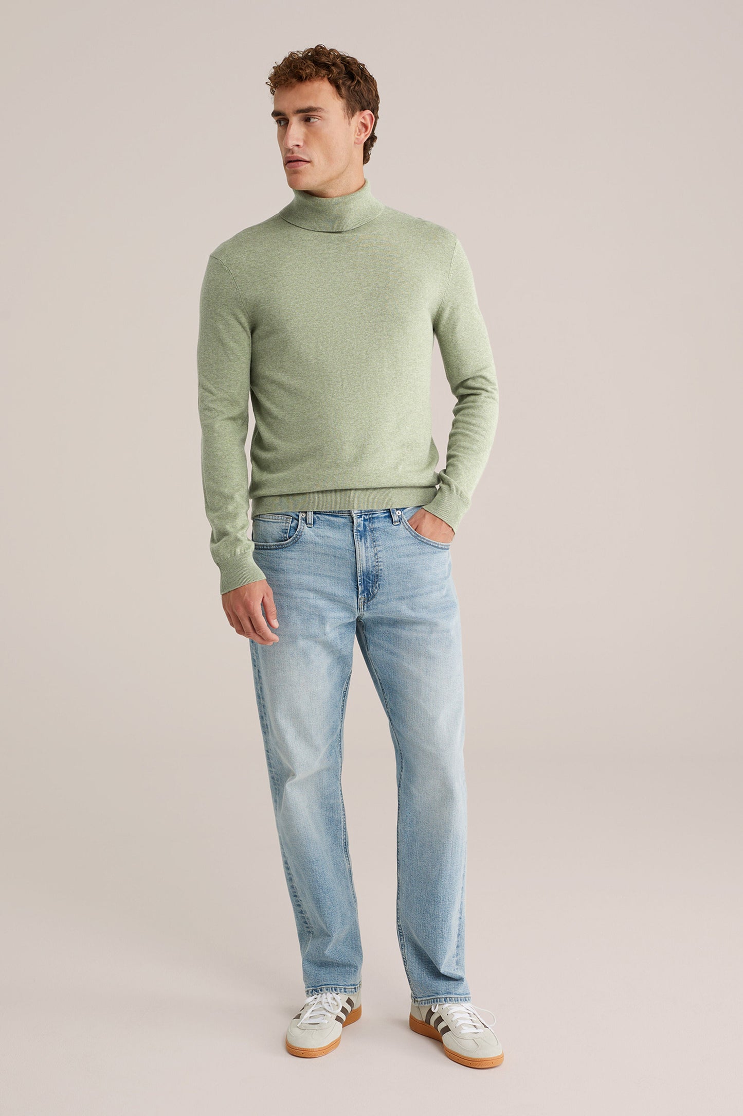 Fine Knit High Neck Jumper - Green