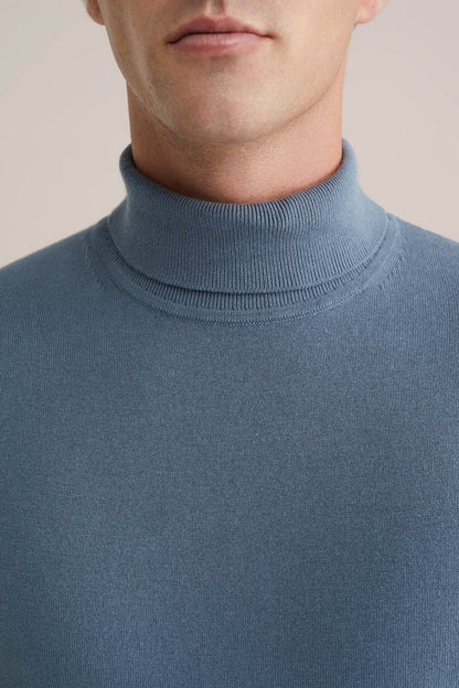 Fine Knit High Neck Jumper - Blue